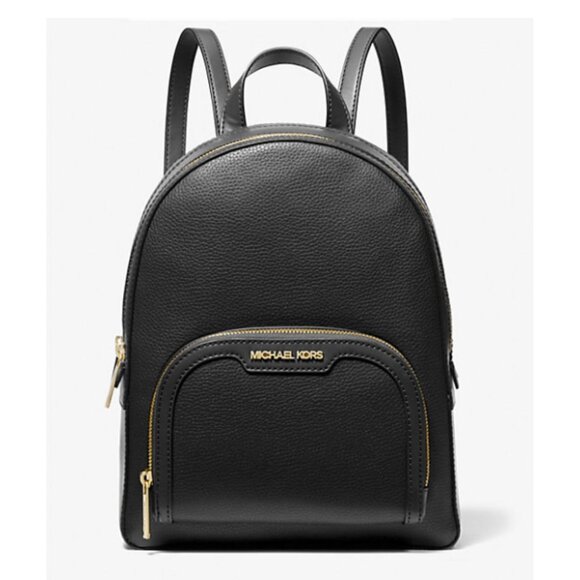 Michael Kors Jaycee Medium Black Pebbled 100% Leather Zip Pocket Backpack NWT - Picture 1 of 6